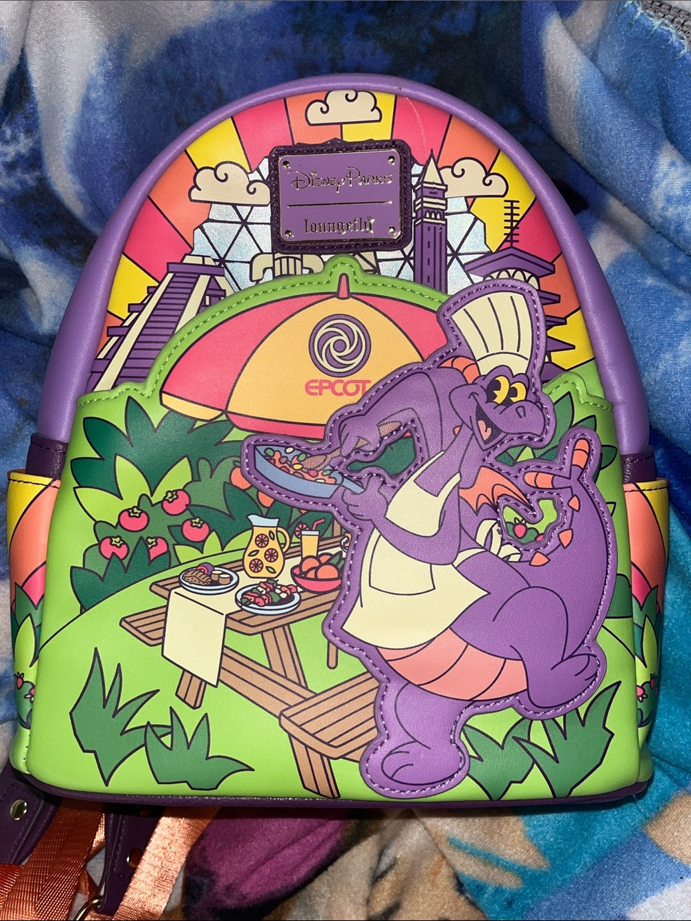 Disney Parks Loungefly Figment 2024 Epcot Food & Wine Festival Mini Backpack Bag